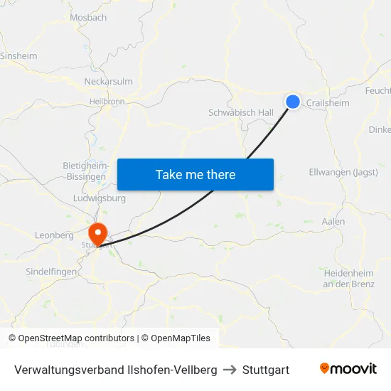 Verwaltungsverband Ilshofen-Vellberg to Stuttgart map