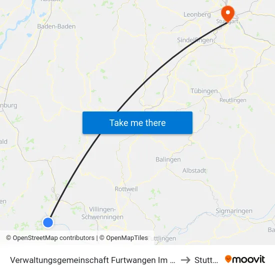 Verwaltungsgemeinschaft Furtwangen Im Schwarzwald to Stuttgart map