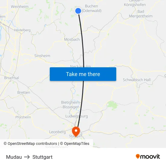 Mudau to Stuttgart map