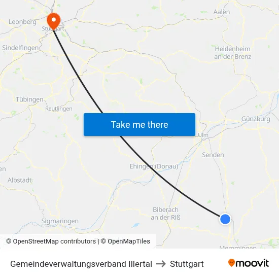 Gemeindeverwaltungsverband Illertal to Stuttgart map