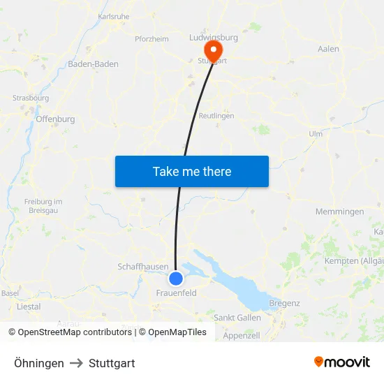 Öhningen to Stuttgart map