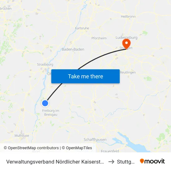 Verwaltungsverband Nördlicher Kaiserstuhl to Stuttgart map