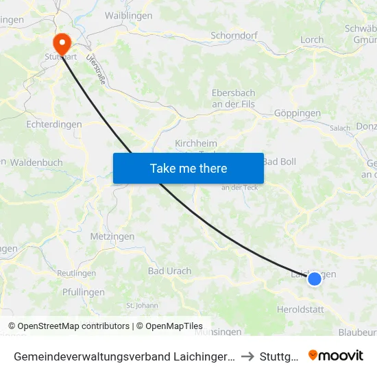 Gemeindeverwaltungsverband Laichinger Alb to Stuttgart map