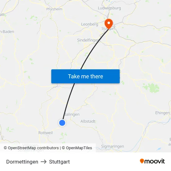 Dormettingen to Stuttgart map