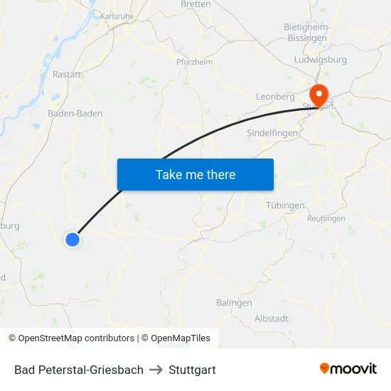Bad Peterstal-Griesbach to Stuttgart map