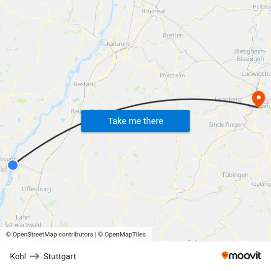 Kehl to Stuttgart map