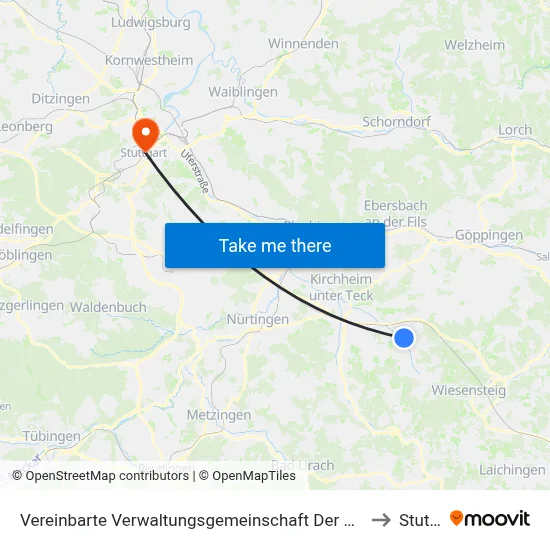 Vereinbarte Verwaltungsgemeinschaft Der Stadt Weilheim An Der Teck to Stuttgart map