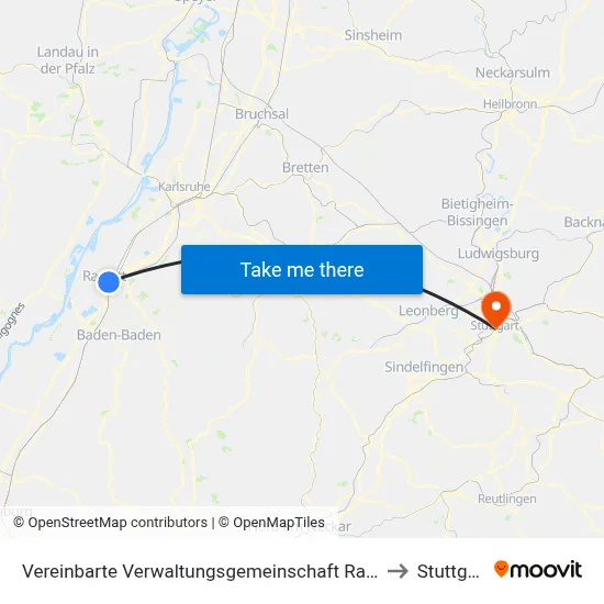 Vereinbarte Verwaltungsgemeinschaft Rastatt to Stuttgart map