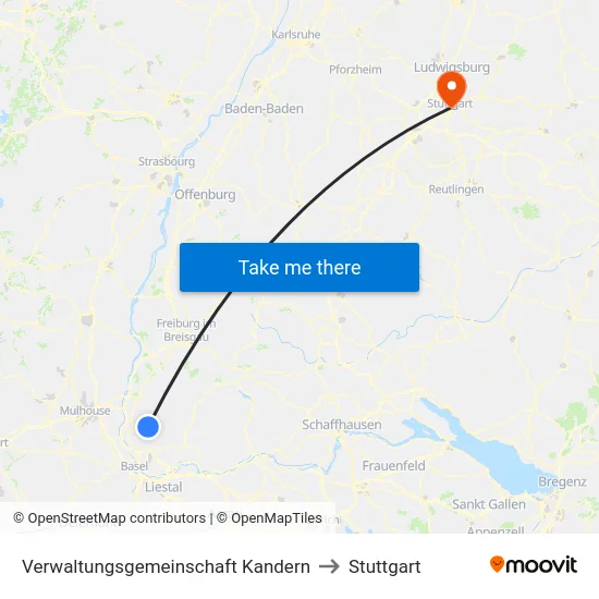 Verwaltungsgemeinschaft Kandern to Stuttgart map