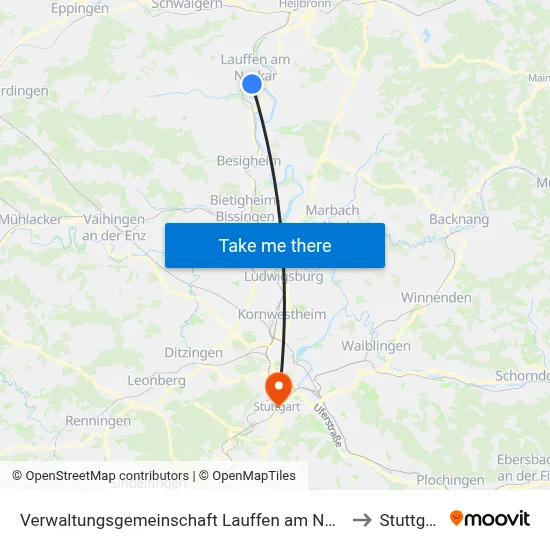 Verwaltungsgemeinschaft Lauffen am Neckar to Stuttgart map