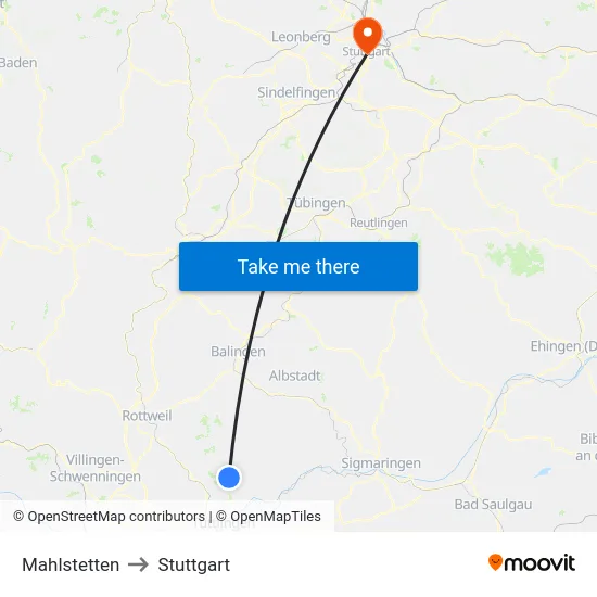 Mahlstetten to Stuttgart map