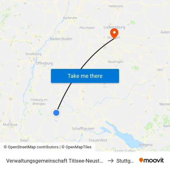 Verwaltungsgemeinschaft Titisee-Neustadt to Stuttgart map