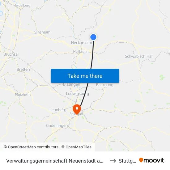 Verwaltungsgemeinschaft Neuenstadt am Kocher to Stuttgart map