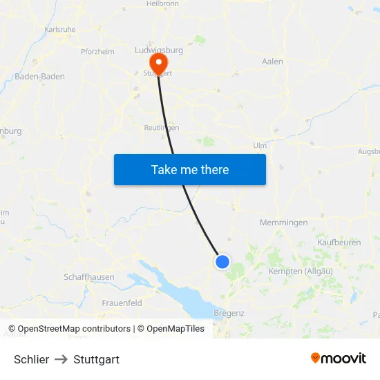 Schlier to Stuttgart map