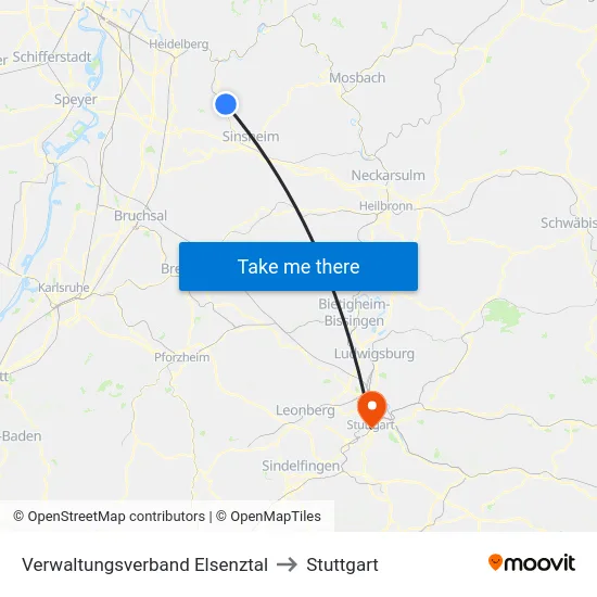 Verwaltungsverband Elsenztal to Stuttgart map