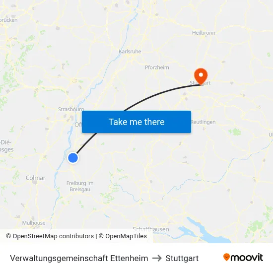Verwaltungsgemeinschaft Ettenheim to Stuttgart map