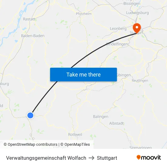 Verwaltungsgemeinschaft Wolfach to Stuttgart map