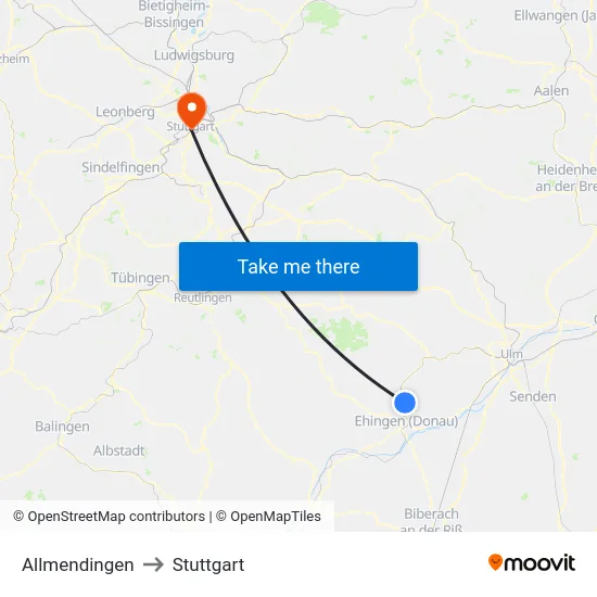 Allmendingen to Stuttgart map