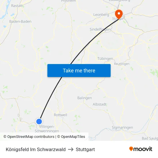 Königsfeld Im Schwarzwald to Stuttgart map