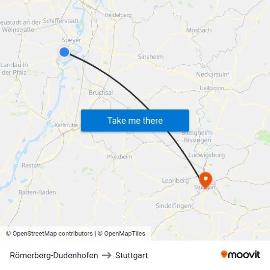 Römerberg-Dudenhofen to Stuttgart map
