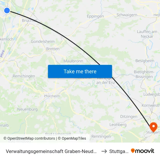 Verwaltungsgemeinschaft Graben-Neudorf to Stuttgart map