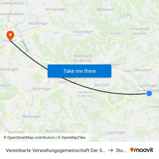 Vereinbarte Verwaltungsgemeinschaft Der Stadt Geislingen An Der Steige to Stuttgart map
