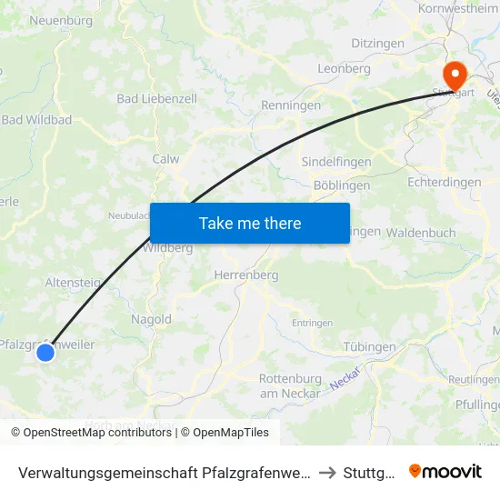 Verwaltungsgemeinschaft Pfalzgrafenweiler to Stuttgart map