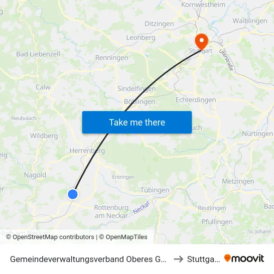 Gemeindeverwaltungsverband Oberes Gäu to Stuttgart map