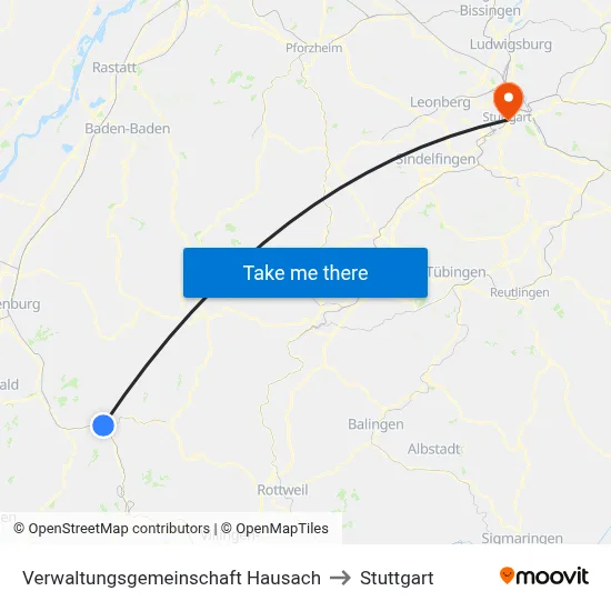 Verwaltungsgemeinschaft Hausach to Stuttgart map