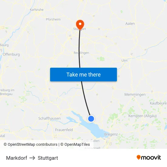 Markdorf to Stuttgart map