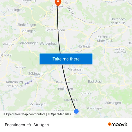 Engstingen to Stuttgart map