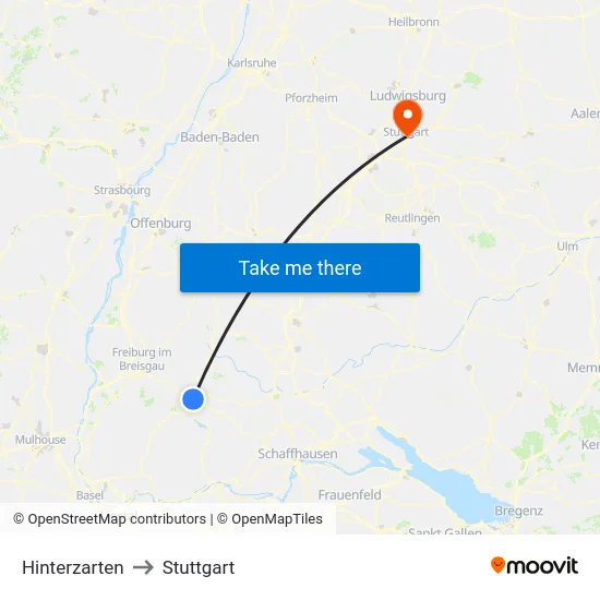 Hinterzarten to Stuttgart map