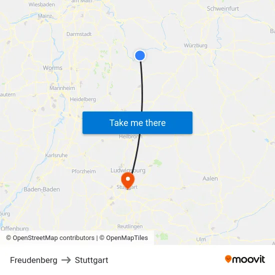 Freudenberg to Stuttgart map