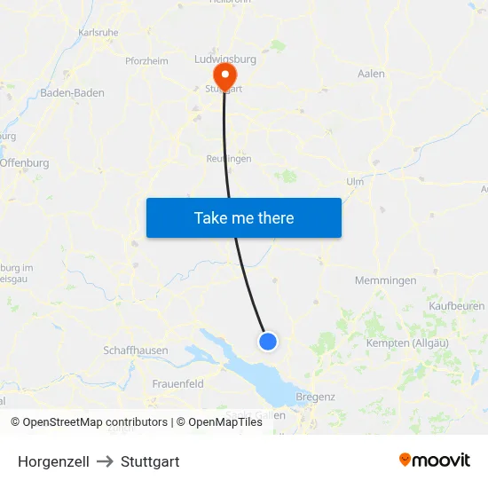 Horgenzell to Stuttgart map