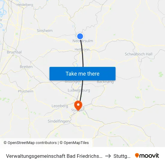 Verwaltungsgemeinschaft Bad Friedrichshall to Stuttgart map