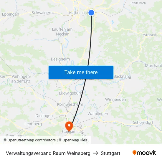 Verwaltungsverband Raum Weinsberg to Stuttgart map