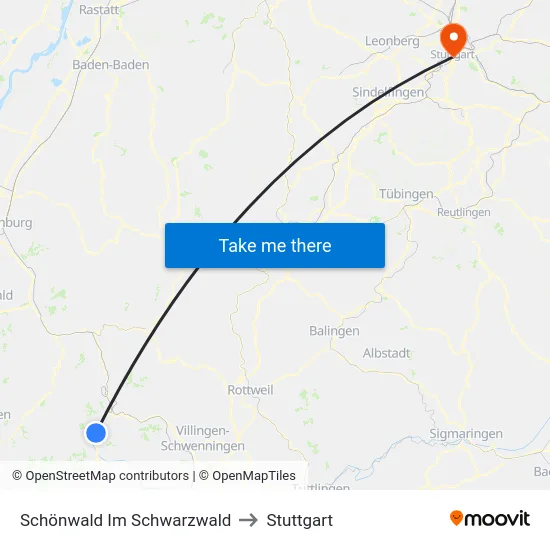 Schönwald Im Schwarzwald to Stuttgart map