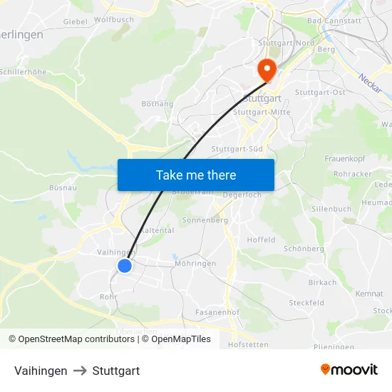Vaihingen to Stuttgart map