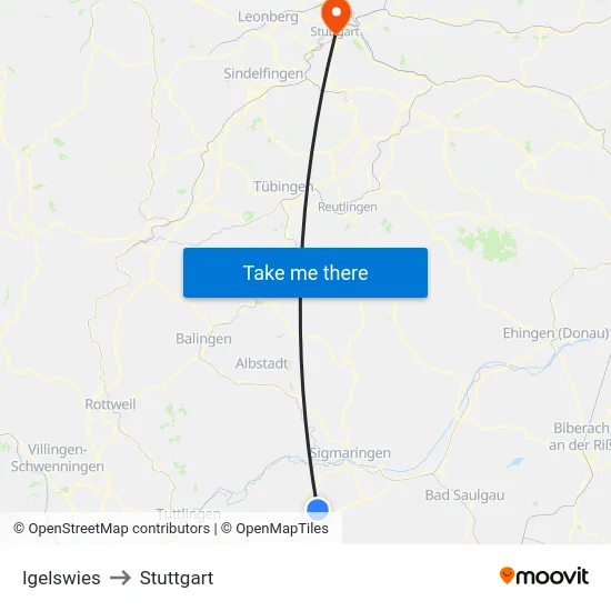 Igelswies to Stuttgart map