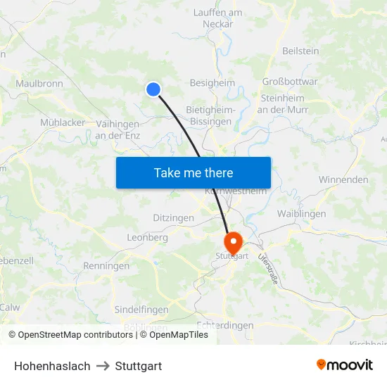 Hohenhaslach to Stuttgart map