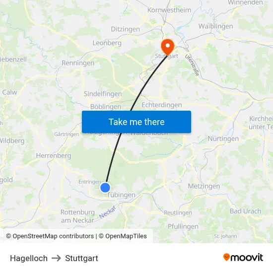 Hagelloch to Stuttgart map