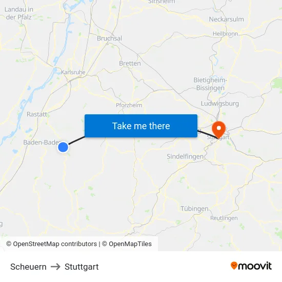 Scheuern to Stuttgart map