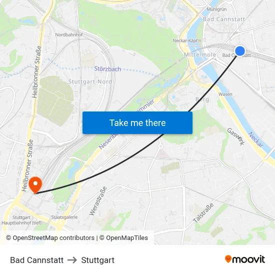 Bad Cannstatt to Stuttgart map