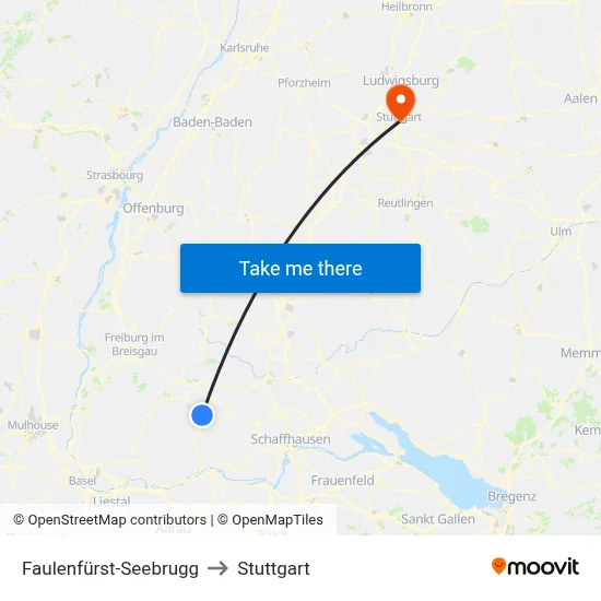Faulenfürst-Seebrugg to Stuttgart map