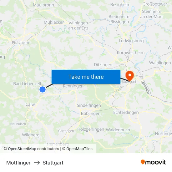 Möttlingen to Stuttgart map