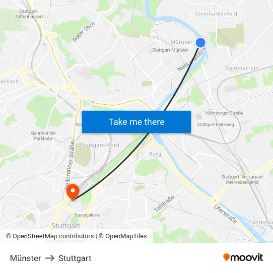 Münster to Stuttgart map