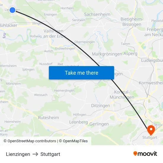 Lienzingen to Stuttgart map