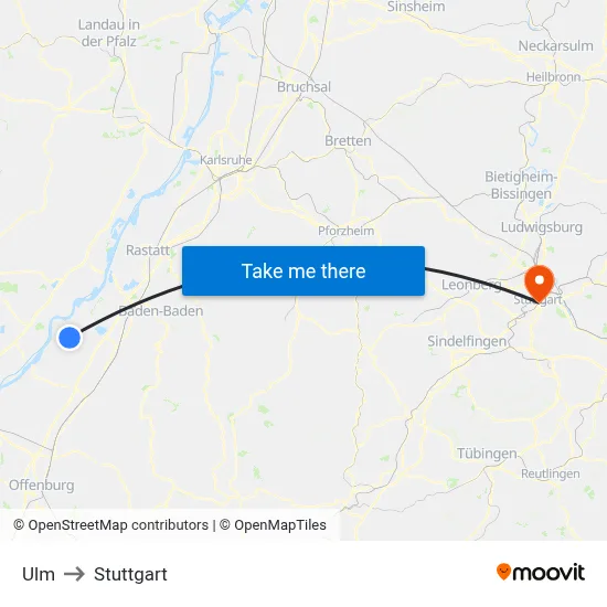Ulm to Stuttgart map