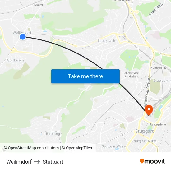 Weilimdorf to Stuttgart map