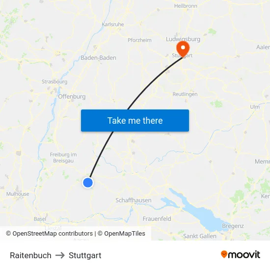 Raitenbuch to Stuttgart map